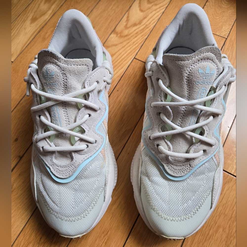 Adidas Cream and Pink Ozweego Sneakers